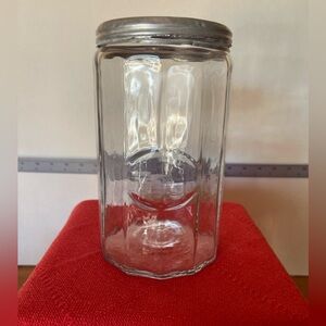 Vtg. Gooier Glass Jar W/Metal Lid 12 Panel, Aluminum Lid 7 1/4” T X 4 “W